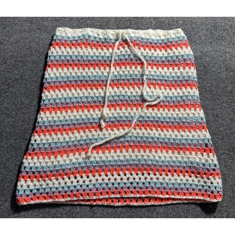 Anthropologie Self Contrast Corina Crochet Mini Skirt Size Medium Neon Coral NWT